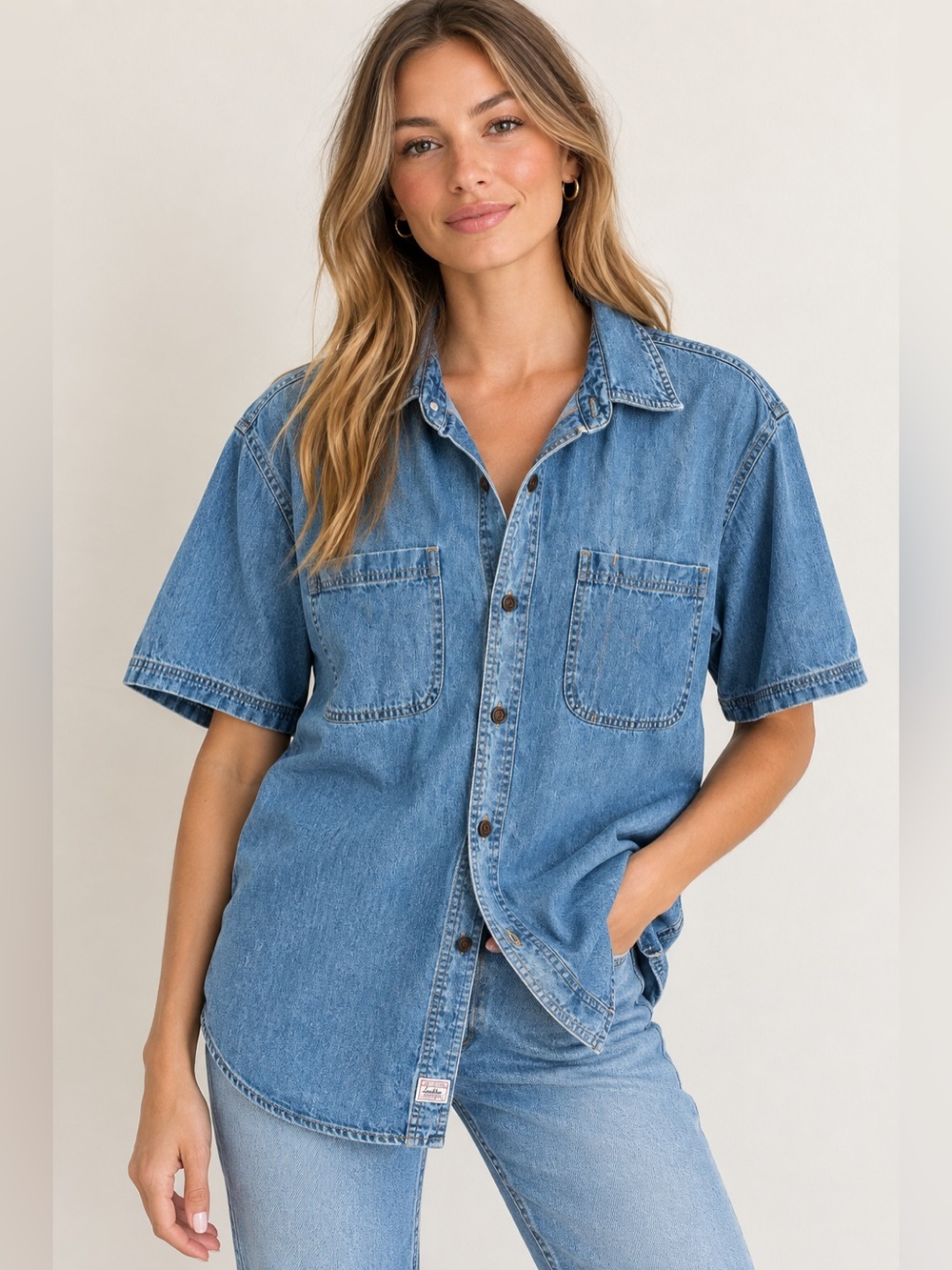Vintage Levi’s Denim Shirt 100% Cotton Oversized Button Up Short Sleeve Medium